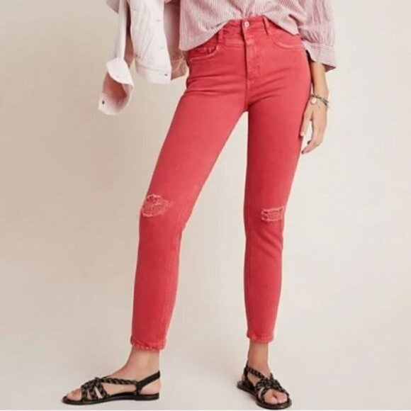 ANTHROPOLOGIE red Straight Jeans 25 - Picture 2 of 9